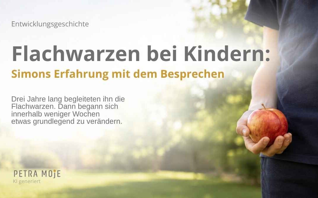 Apfel in der Hand eines Jungen, dessen Körper nur bedingt am Rand des Bildes zu sehen ist. Blogbeitrag Flachwarzen bei Kindern besprechen