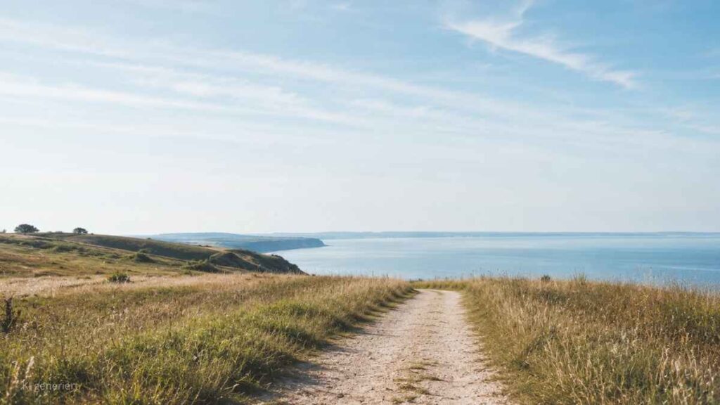 Weg durch Landschaft, Horizont, Bild aus dem Blogbeitrag "Innere Ruhe finden", Petra Moje 