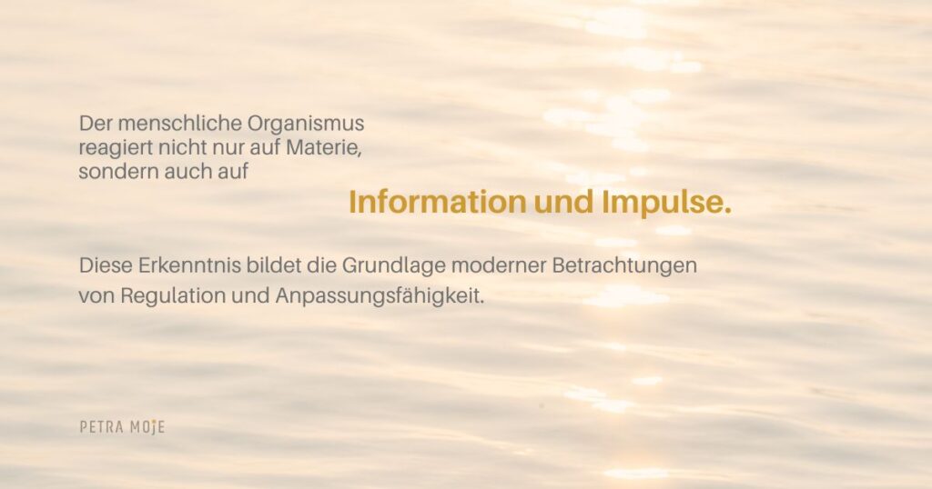 Wie funktioniert Besprechen? Der menschliche Organismus reagiert auf Information und Impulse. Zitatbild mit ruhiger Wasseroberfläche. Petra Moje , 35 Jahre Erfahrung im Besprechen von Krankheiten
